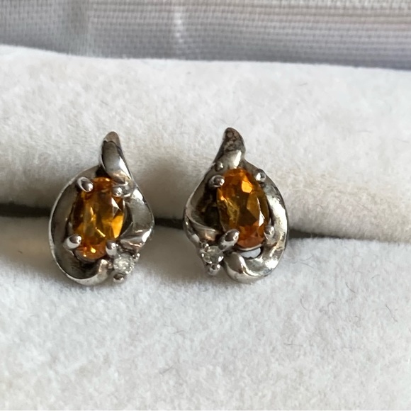 Sterling Silver Citrine Earrings with Diamond Accent - Picture 2 of 3